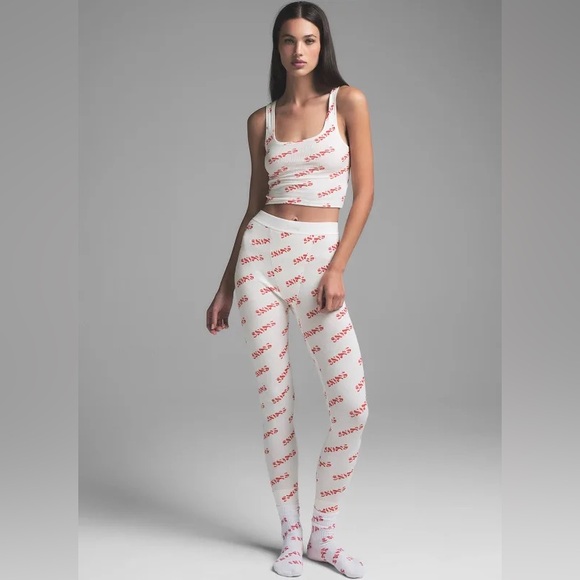 SKIMS COTTON RIB TANK AND LEGGINGS SET IN CANDY CANE PRINT M